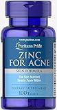Puritan's Pride Zinc for Acne Skin Formula with Vitamins C, B-6, A, and E for Men and Women, Dietary Supplement for Clear Healthy Skin, Immune System, Cell Division and Growth Support, 100 Tablets