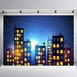 RUINI Super Hero City Backdrop Starry Sky Super Hero City Decor Banner (7x5FT)
