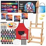 66 Pack Acrylic Paint Set, Shuttle Art Acrylic Painting Set with 30 Colors Acrylic Paint, Wooden Easel, Painting Canvas, Paint Brushes, Palettes, Art Painting Supplies for Kids Adults Beginner Artists