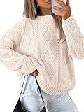 Trendy Queen Oversized Sweaters Womens 2025 Fall Fashion Outfits Cable Knit Crewneck Plus Size Pullover Cute Chunky Long Tunic Top Winter Old Money Clothes with Leggings Clothing Cream