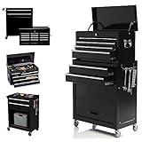 DYneeds 8-Drawer High Capacity Rolling Tool Box, Removable Cabinet Storage Tool Chest with Wheels and Drawers, Detachable Toolbox with Lock for Mechanics Garage Workshop and Tool Room (Black)