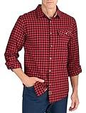 Legendary Whitetails Men's Standard Buck Camp Flannel, Long Sleeve Plaid Button Down Casual Shirt, Corduroy Cuffs, Mini Buffalo Check, Large