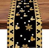 Seliem Black Gold Christmas Table Runner, Golden Xmas Snowflake Kitchen Dining Table Decor, Winter New Year 2025 Burlap Home Decoration Indoor Outdoor Holiday Party Supply 13 x 72 Inches