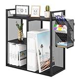 PAG Desktop Shelf Freestanding Bookshelf with Pencil Holder, Office Supplies Organizers and Accessories Storage Display Rack, Black
