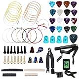 66PCS Guitar Accessories Kit, Acoustic Guitar Changing Tool, Including Acoustic Strings, Guitar Picks, Capo, String Winder&Cutter, Tuner, Guitar Bones,for Guitar Players and Guitar Beginners