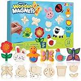 JOYIN 12 Wooden Magnet Creativity Arts & Crafts Painting Kit for Kids, Decorate Your Own Painting Gift for Easter Basket Stuffers, Birthday Parties and Family Crafts, Party Favors for Boys Girls