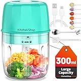 Rechargeable Portable and Cordless Mini Food Processor 300ML with Stainless Steel Blade, Electric Garlic Chopper Vegetable Chopper Blender for Nuts Chili Onion Minced Meat and Spices BPA-Free(Green)