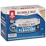 Bumble Bee Solid White Albacore Tuna in Water, 5 oz Can (Pack of 8) - Wild Caught Tuna - 29g Protein per Serving, High in Omega-3s - Non-GMO Project Verified, Gluten Free, Kosher