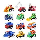 Fun-Here 12 Packs Construction Toy Pull Back Digger Mini Vehicles Excavator Bulldozer Truck Toy for 2 3 4 5 Year Old Kids Boy Girl Toddlers Party Favor Cake Decorations Birthday Gift