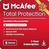 McAfee Total Protection 5-Device 2025 Ready | Security Software Includes Antivirus, Secure VPN, Password Manager, Identity Monitoring | Download