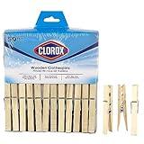 Clorox Wood Clothespins with Spring - Value Pack of 50 Clips, Rust Resistant with Heavy-Duty Coil for Line Drying Laundry, Chip Bags, and Crafts
