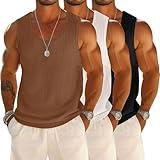 Riyiper 3 Pack Mens Big and Tall Tank Tops Waffle Knit Casual Sleeveless Shirts Plus Size Summer Muscle Tees(Brown, Beige, Black,4X-Large)