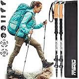 Foxelli Carbon Fiber Trekking Poles – Lightweight Collapsible Hiking Poles with Cork Grips, Lever Locks & All Terrain Accessories