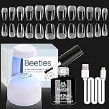 Beetles Gel Nail Kit Coffin: 504Pcs False Nail Tips Easy Nail Extension Set Short Coffin Shape 5 In 1 Nail Glue Uv Led Lamp Acrylic Gel Nail Kit DIY Nails Art Gifts for Women