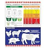 Cooking Conversion Chart Kitchen Magnet - Liquid, Dry Weight, Oven Temperature Conversions - Food, Meat Internal Temperature Guide - Ingredient Substitutions - Grain to Water Ratios - 8.5 x 11 in.