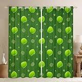 Feelyou Tennis Curtains for Bedroom Living Room (2 Panels, 42 x 63 Inch) Ball Sports Games Themed Darkening Drapes Yellow Tennis Racket Sporting Equipment 30%-50% Blackout Curtains Window Treatments