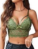 Avidlove Lace Bralette for Women Lingerie Spaghetti Adjustable Strap Tank Camisole Crop Top Army Green