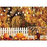 LFEEY Autumn Forest Thanksgiving Day Photography Backdrop, 10x8ft Rustic Fall Barn Pumpkin Thanksgiving Party Farm Harvest Event Backdrop, Kids Adults Photoshoot Photo Booth Studio Prop