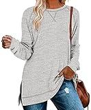 Aokosor Long Sleeve Shirts for Women 2025 Fall Fashion Loose Casual Tunic Tops for Leggings Winter Light Grey XL