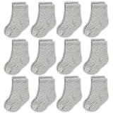 CozyWay 12 Pack Crew Cotton Baby Socks, Stretch Newborn Socks For All Day Comfort, Baby Socks 0-6 Months, Infant Socks, Gray, Unisex