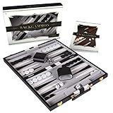 Crazy Games Backgammon Sets for Adults with Premium Leather Case | Classic Travel Backgammon Set for Adults and Kids with Strategy & Guide | 15 Inches | Medium | Black