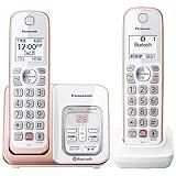 Panasonic Cordless Phone with Link2Cell Bluetooth, Voice Assistant, Answering Machine and Call Blocking, Expandable System with 2 Cordless Handsets - KX-TGD862G (Rose Gold)