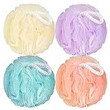 FARMOGA Bath Loofah Sponge Body Scrubber Shower Sponge Exfoliating Mesh Pouf Shower Ball Bath Sponges for Women and Men Bathing Accessories (4Pack 50G Colorful)