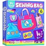 KRAFUN My First Sewing Bag Kit Arts & Crafts for Beginner Kids, 6 Easy DIY Sewing Handbag Pouch Sleeve Projects of Animal Theme, Instructions Learn to Sew & Felt Embroidery, Gift for Girls & Boys