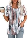 Womens T Shirts Plus Size Dressy Casual Tie-Dye Beach Fashion Summer Outfits Short Sleeve Tops Round Neck Brown 3XL