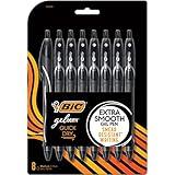 BIC Gelocity Quick Dry Black Gel Pens, Medium Point (0.7mm), 8-Count Pack, Retractable Gel Pens With Comfortable Full Grip