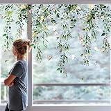 Whaline 9 Sheets Summer Flowers Window Clings Eucalyptus Flower Window Stickers Spring Plant Hanging Vine Floral Leaf Reusable Static Window Decals for Wedding Party Home Decor Supplies