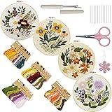 Bonroy 4 Sets Embroidery Kit for Beginners Art Craft Handy Sewing Include Embroidery Clothes with Pattern, Hoops, Instructions,Color Threads Needle Kit (Multi 1)