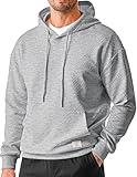 JMIERR Hoodies for Men Casual Long Sleeve Hooded Collar Drawstring Pullover Sweatshirt Plain Texture Fall Shirts Lightweight Sweaters with Pockets, 2XL, Light Grey