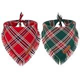 ADOGGYGO Christmas Dog Bandanas with Tassels Edges, Stylish Red Green Plaid Dog Christmas Scarf Bib, Multiple Sizes Offered, Pet Christmas Bandanas for Large and Extra Large Dogs (Christmas, X-Large)