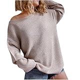 gsatuba Women's Knitted Sweater 2024 Long Sleeve Oversized Winter Striped Pullover Solid Casual Loose Warm Soft Outfitting Sweaters for Girls Gray XXL