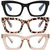 FSRTEP Oprah Style Readers for Women - 3 Pack Stylis Style Reading Glasses with Blue Light Blocking and Spring Hinge HBK +1.25