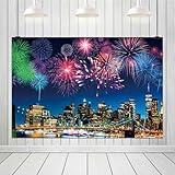 ZJRBJB 10x8ft 2025 Happy New Year Backdrop Modern City Colorful Fireworks Photography Background Cheers to The New Year Eve Holiday Party Decorations Photo Booth Props