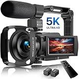 5K Video Camera Camcorder, 48MP Wifi IR Night Vision Vlogging Camera, 16X Digital Zoom Touchscreen Camera, 6Axis Anti-Shake with External Microphone, Lens Hood, Stabiliser, Remote Control &2 Batteries