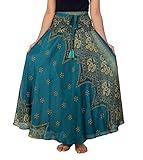 Lannaclothesdesign Women's Long Maxi Skirt Bohemian Gypsy Hippie Style Clothing Boho Skirts (US 37 INC L-XL, Teal Peacock Flower)