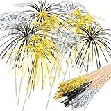 100pcs Graduation Cocktail Picks, Black Gold Silver Grad Firework Bamboo Toothpicks Sticks for Appetizers Fruit Food Cake Graduation Party Decoration Supply