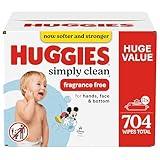 Huggies Simply Clean Fragrance-Free Baby Wipes, Unscented Diaper Wipes, 11 Flip-Top Packs (704 Wipes Total)