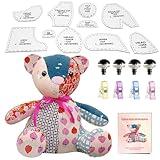 15in/Sitting Height 9in Fosdonge Acrylic Memory Bear Template Ruler Set with Detailed Instructions, Sewing Patterns for Beginners, Teddy Bear Quilting templates (Sitting Height 9in)