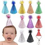 Pai Sence Kids Cone Party Hats for Toddler Birthday Party Hats with Pom Poms Reusable Holiday Glitter Crayon Hats for Adults Children Diy Decorations 10 PCS M