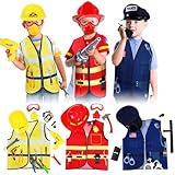 Bonuci 3 Sets Kids Role Play Clothes for Kids Age 3-7 Years Old, Dress up Costumes Vest Set Police, Fireman and Worker for Toddler Kids Boys Pretend Role Accessories