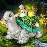 LESES Garden Statues, Turtle Solar Statue Garden Decor Clearance, Cute Turtle Figurines with Baby & 7 LED Solar Lights Lawn Decorations for Patio Yard Gifts for Mom Grandma Christmas