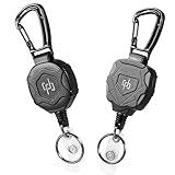 SHENGXIN 2 Pack Retractable Keychain Heavy Duty Carabiner Badge Holder, Tactical ID Badge Reel with 32” Steel Retractable Cord, 8.0 OZ