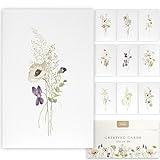 KIBAGA Beautiful Greetings Cards Set of 20 with Envelopes & Stickers - Tasteful Assorted Get Well Blank Note Cards 4x6 in Flower Artwork Design - Perfect Stationary Set For All Occasions