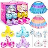 Princess Dress Up Shoes Set for Girls 4-6, Girls Role Play Dress Up Clothes Toys Toddler Princess Jewelry Boutique Kit Gift Aged 3-6 Years Old Include Skirts, 4 Pairs of Shoes, Princess Accessories