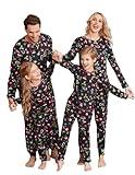 Ekouaer Christmas Pajamas for Family Matching Long Sleeve Holiday Pjs Loungewear 2 Piece Lounge Sets Christmas Hat on Black Women M