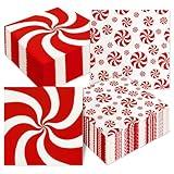 Kamiilah 100Pcs Christmas Candy Paper Napkins 2 Styles Red Candy Disposable Napkins Christmas Parties Family Gatherings Table Decorations